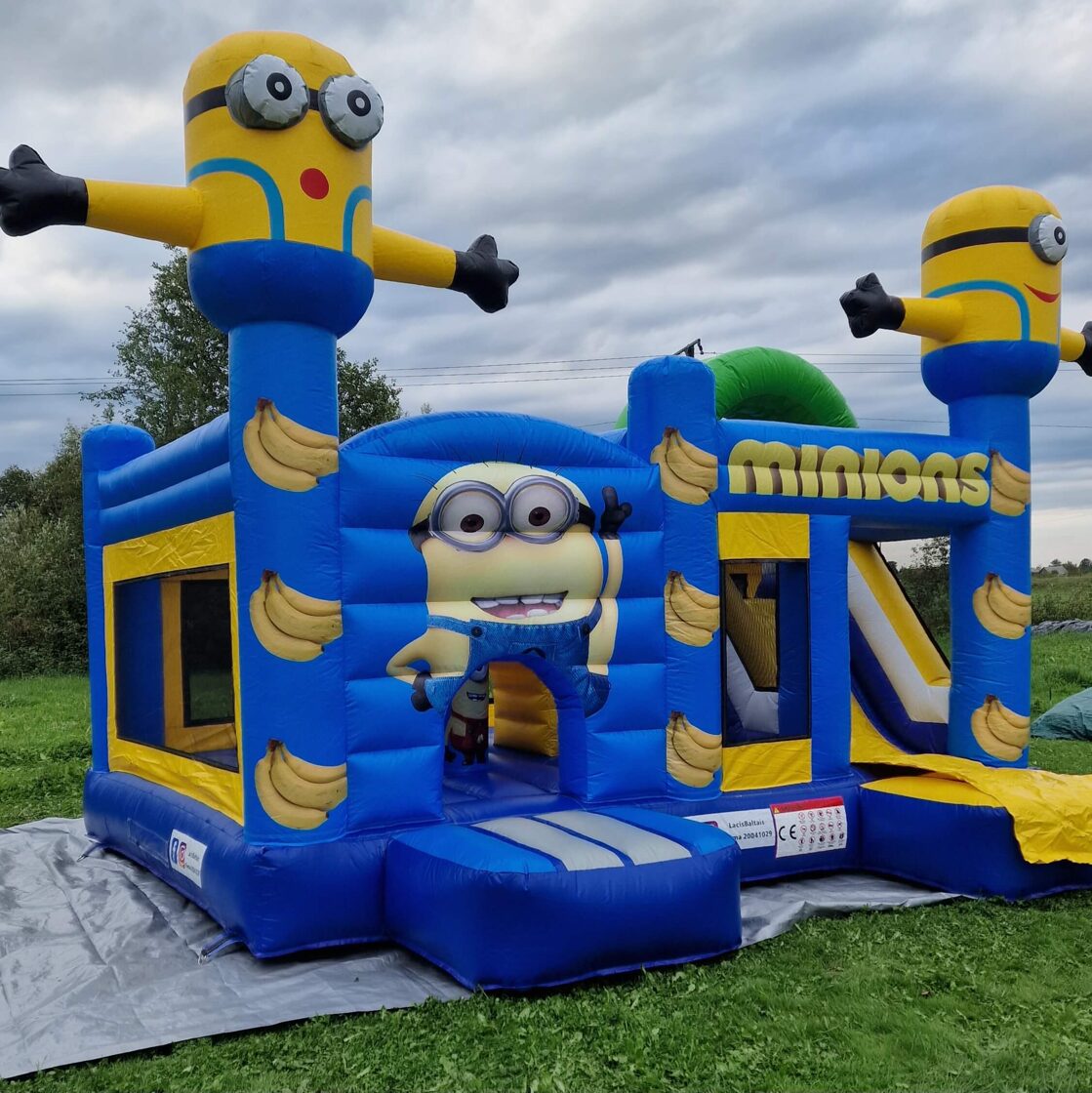 Minionu piepūšamā atrakcija noma bērnu ballītēm
