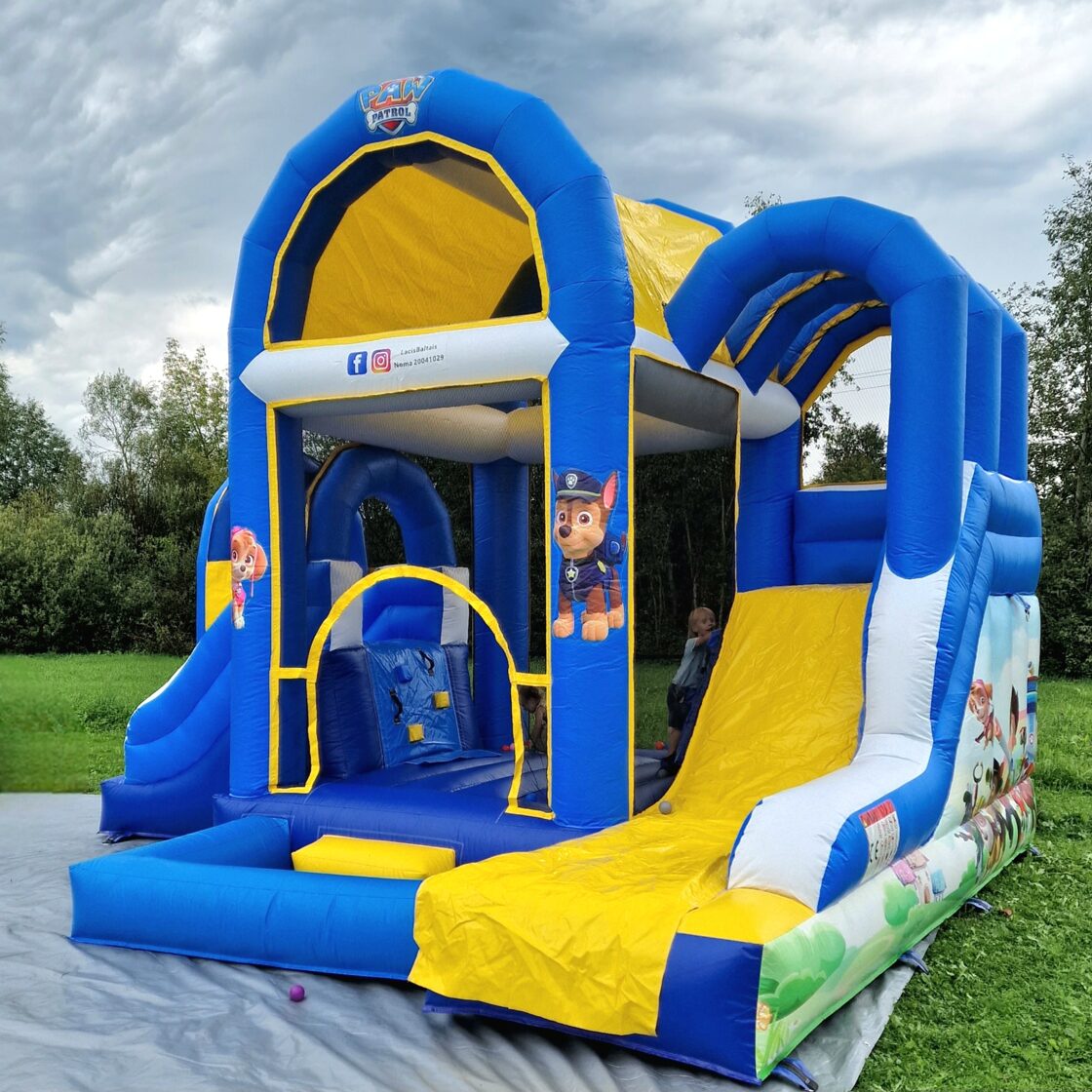 Ķepu Patruļas piepūšamā atrakcija bērnu ballītēm Rīgā